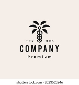 caduceus palm tree medical pharmacy hipster vintage logo vector icon illustration