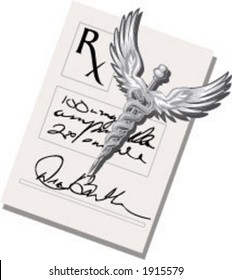 Caduceus and Prescription Signed by Doctor in Vector Format