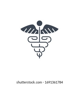 Caduceus related vector glyph icon. Isolated on white background. Vector illustration.