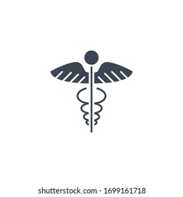 Caduceus related vector glyph icon. Isolated on white background. Vector illustration.