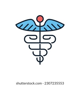 Icono de línea vectorial relacionado con Caduceus. Aislado sobre fondo blanco. Ilustración vectorial. Trazo editable