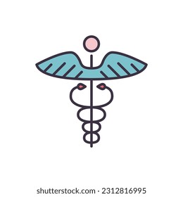 Caduceus related vector line icon. Isolated on white background. Vector illustration. Editable stroke
