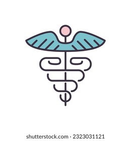 Caduceus related vector line icon. Isolated on white background. Vector illustration. Editable stroke