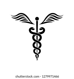 Caduceus or Rod of Asclepius . Medical symbol