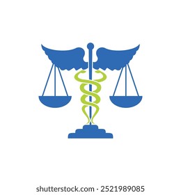 Plantilla del logotipo del Vector de la Escala de Justicia de Caduceo