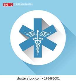 Caduceus sign in blue asterisk - abstract medical icon