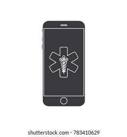 Caduceus sign in a smartphone, vector illustration design. Health care characters collection.