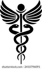 Icono de serpiente Caduceus en el estilo de relleno de moda. Centro médico, farmacia, hospital con símbolo popular de medicina. Logo del icono de atención médica aislado en un fondo transparente. Señal de Rod of Asclepius.