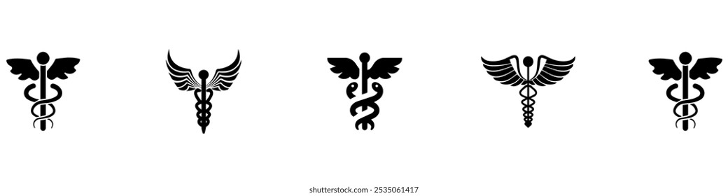 Caduceus snake icons set. Medical snake logo on white background. Vector Illustration. Vector Graphic. EPS 10