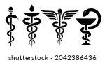 Caduceus snake icons set, vector medical snake logo on white background