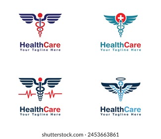 Caduceus snake icons vector logo design template set.