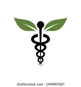 Caduceus snakes and leaf wings, healthcare conceptual vector symbols. medical & healthcare logo