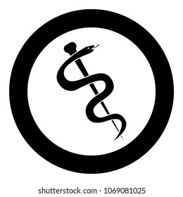 Caduceus or staff of Asclepius symbol icon black color