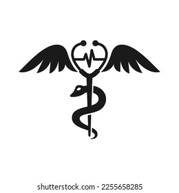 Caduceus with Stethoscope symbol. Caduceus medical and healthcare symbol, healthcare conceptual vector symbols