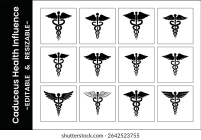 Caduceus Symbol Collection Health And Medicine Icons Medical Emblem Illustrations Vector Design Element Diverse Set