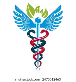 Caduceus symbol composed with poisonous snakes and bird wings, healthcare conceptual vector illustration. Alternative medicine theme.