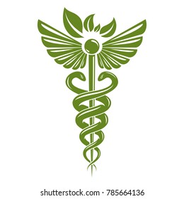 Caduceus symbol composed with poisonous snakes and bird wings, healthcare conceptual vector illustration. Alternative medicine theme.