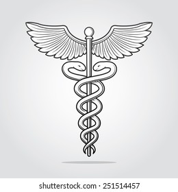 Caduceus symbol illustration drawn in vintage woodcut style vector