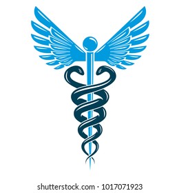 Caduceus symbol made using bird wings and poisonous snakes, healthcare conceptual vector illustration.