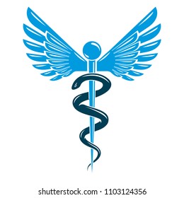 Caduceus symbol made using bird wings and poisonous snakes, healthcare conceptual vector illustration.