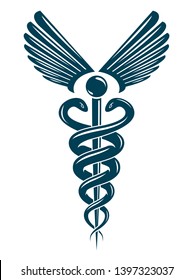 Caduceus symbol made using bird wings and poisonous snakes, healthcare conceptual vector illustration.