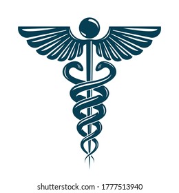 Caduceus symbol made using bird wings and poisonous snakes, healthcare conceptual vector illustration.