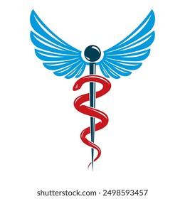 Caduceus symbol made using bird wings and poisonous snakes, healthcare conceptual vector illustration.