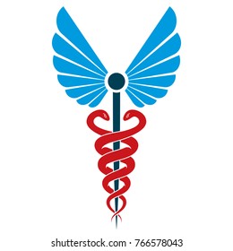 Caduceus symbol made using bird wings and poisonous snakes, healthcare conceptual vector illustration.