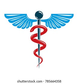 Caduceus symbol made using bird wings and poisonous snakes, healthcare conceptual vector illustration.