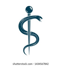 Caduceus symbol made using poisonous snakes, healthcare conceptual vector illustration.