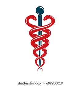 Caduceus symbol made using poisonous snakes, healthcare conceptual vector illustration.