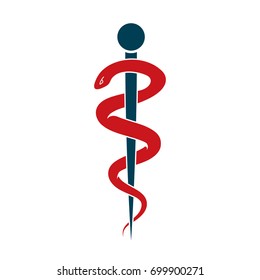 Caduceus symbol made using poisonous snakes, healthcare conceptual vector illustration.