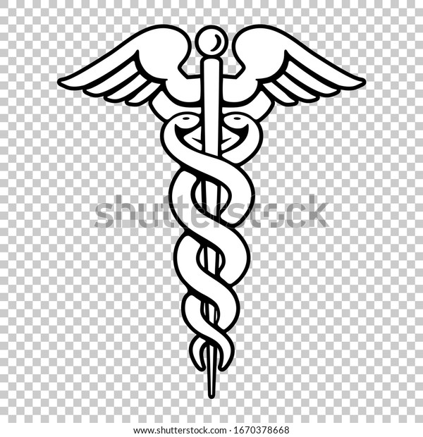 Caduceus\
as a symbol of medicine isolated on transparent background. Health\
icon (Rod of Asclepius) vector illustration. The caduceus is also a\
recognized symbol of commerce and\
negotiation.
