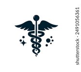 Caduceus symbol of medicine, vector icon, medical snake symbols isolated on white background,
