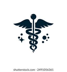 Caduceo símbolo de la medicina, ícono del Vector, serpiente médica símbolos aislados sobre fondo blanco,
