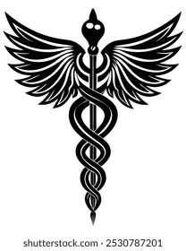 The caduceus is a symbol traditionally associated with medicine and healthcare in modern times, though its origins are rooted in ancient mythology. It consists of a staff with