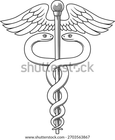 Caduceus symbol of two snakes intertwined around a winged rod. Often associated with doctors, healing and medicine in modern context, though traditionally a symbol of commerce and negotiation.