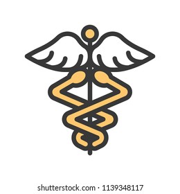 caduceus a symbolic represents  Hermes, use in astrology, alchemy, and astronomy，filled outline icon