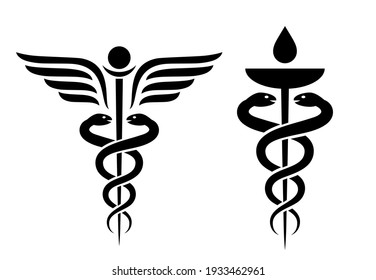 Caduceus vector icon, medical winding snake symbols isolated on white background