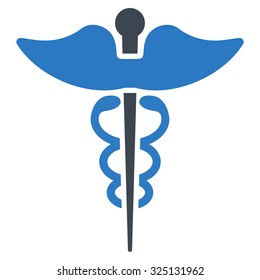 Caduceus vector icon. Style is bicolor flat symbol, smooth blue colors, rounded angles, white background.