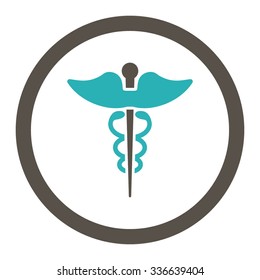 Caduceus vector icon. Style is bicolor flat rounded symbol, grey and cyan colors, rounded angles, white background.