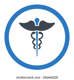 Caduceus vector icon. Style is bicolor flat rounded symbol, smooth blue colors, rounded angles, white background.
