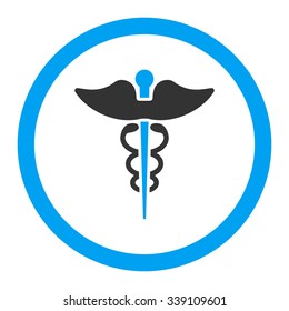 Caduceus vector icon. Style is bicolor flat rounded symbol, blue and gray colors, rounded angles, white background.