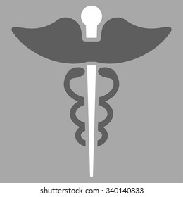 Caduceus vector icon. Style is bicolor flat symbol, dark gray and white colors, rounded angles, silver background.