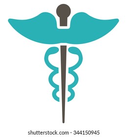 Caduceus vector icon. Style is bicolor flat symbol, grey and cyan colors, rounded angles, white background.