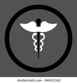 Caduceus vector icon. Style is bicolor flat rounded symbol, black and white colors, rounded angles, gray background.