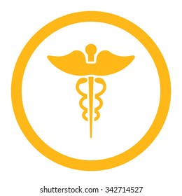 Caduceus vector icon. Style is flat rounded symbol, yellow color, rounded angles, white background.