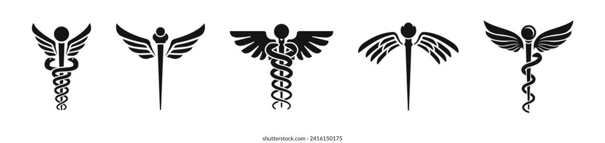 Caduceus vector icons. Caduceus medical symbol set. Medicine vector symbols.