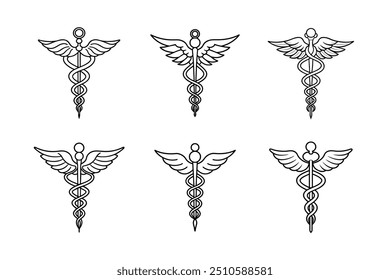 Caduceus Ilustração Vetor - Símbolo Médico Clipart e Design de Arte de Linha