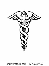 caduceus vector illustration. snake medical ikon 